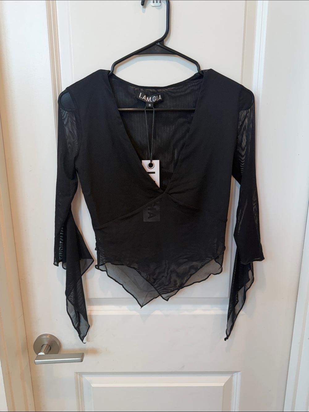 I.AM.GIA Black Mesh Plunge Top – Small – Tags Attached